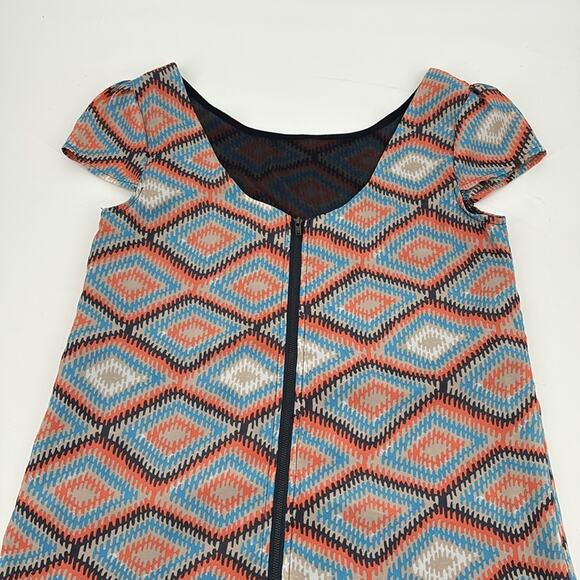 Paraella Womens Geometric Cap Sleeve Sheath Dress Size M Blue Coral Tan - Picture 15 of 15
